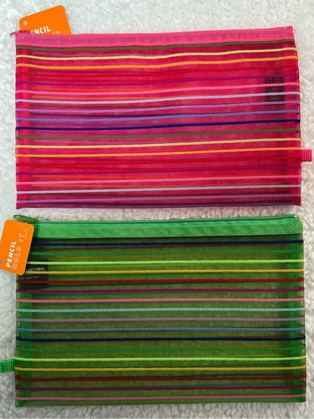 OOLY Intl Arrivals "Hold It" Super Duty Strip Mesh Zip Pouch Set of 2